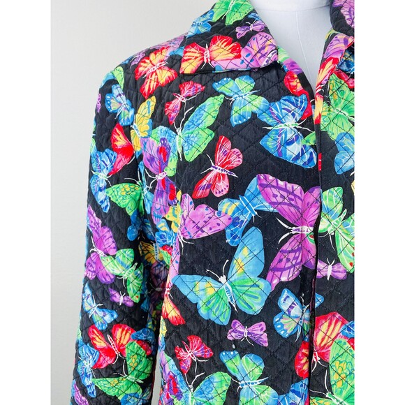 1990s Vintage Silk Jacket / 90s Rainbow Butterfly Quilted Coat / Size XL / 16 - Picture 4 of 7